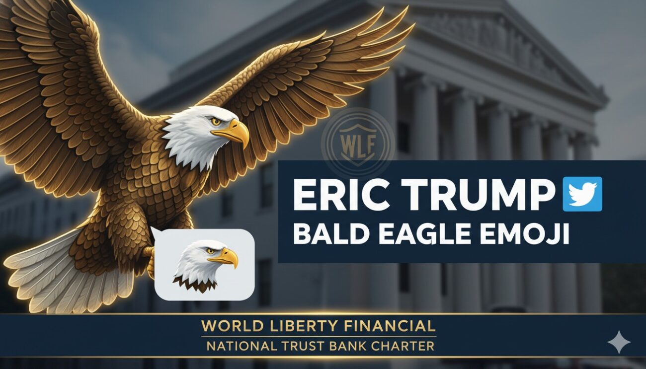 A symbolic bald eagle emoji overlayed on a digital financial network representing cryptocurrency and banking integration.