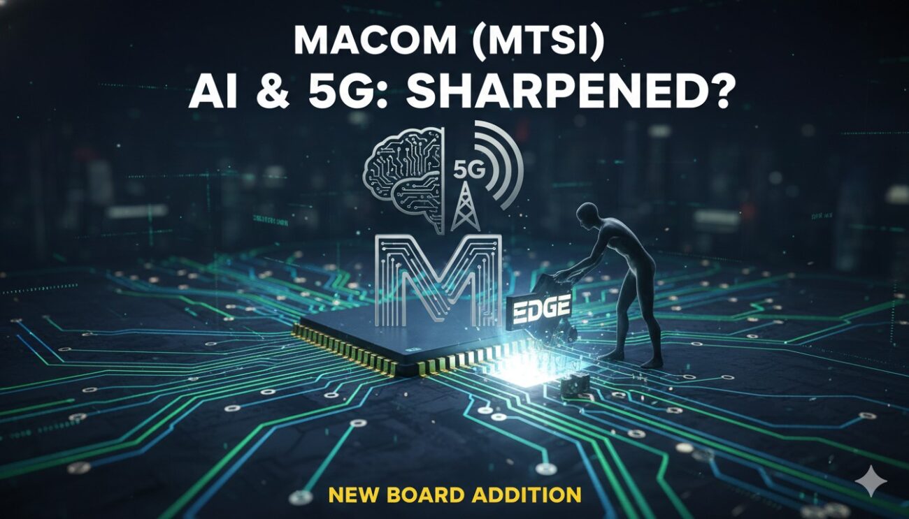 MACOM Technology Solutions executives in a strategic board meeting focused on AI and 5G advancements.