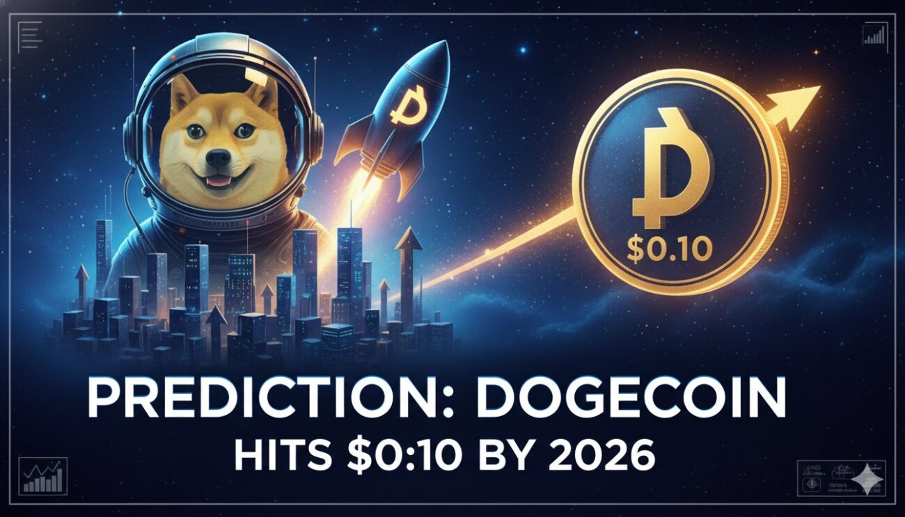 Graph illustrating Dogecoin price prediction dropping to $0.10 in 2026