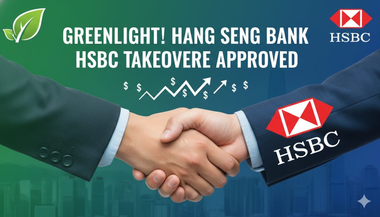 HSBC and Hang Seng Bank logos merged against Hong Kong skyline