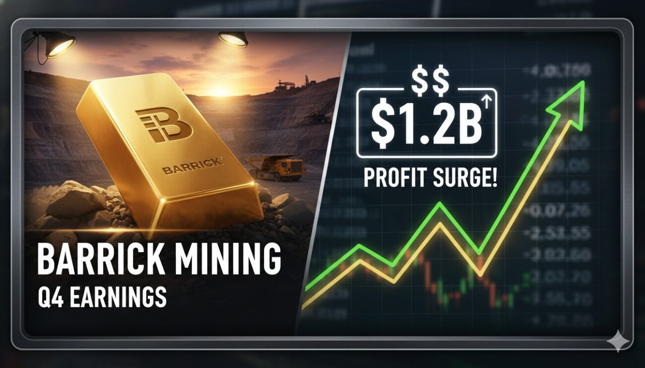 Aerial view of a large open-pit gold mine with heavy machinery and ore processing facilities