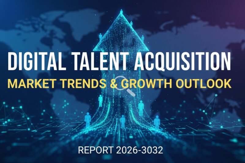 Graph illustrating the projected growth of the global digital talent acquisition market from 2026 to 2032 with key trends in AI and digital recruitment.