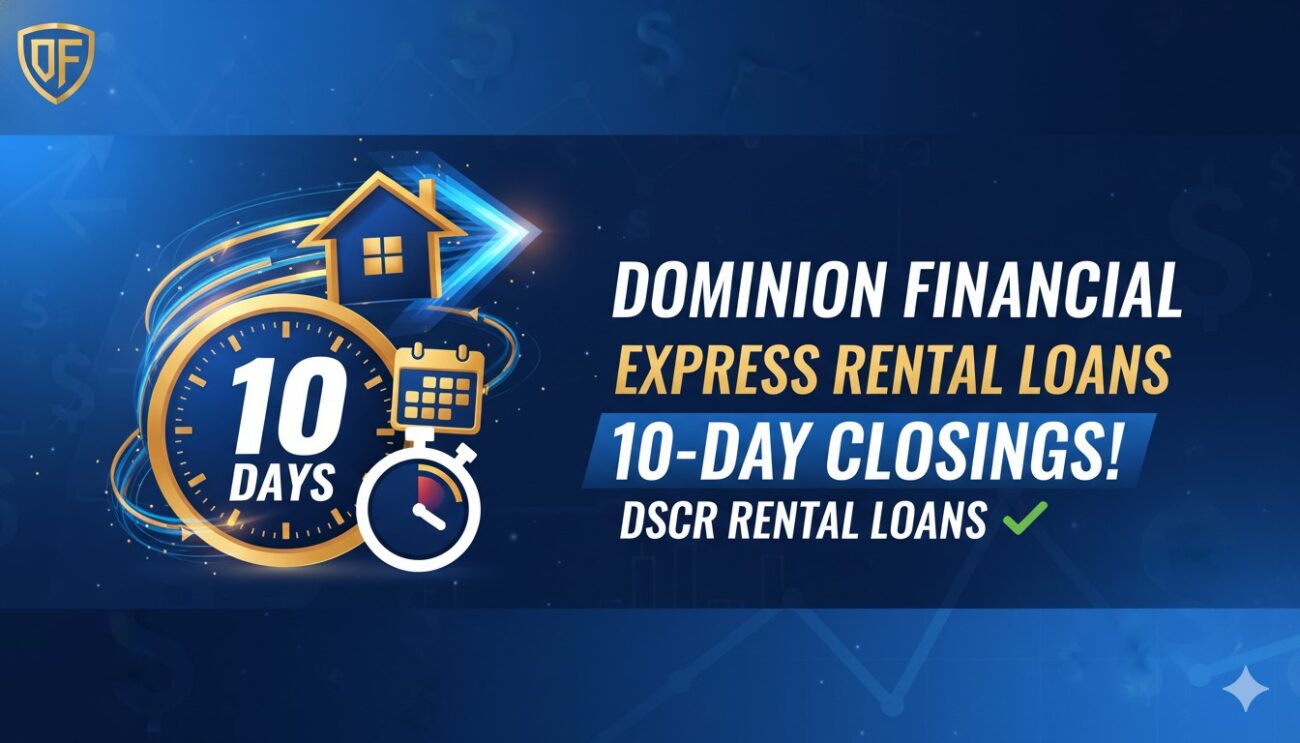 Modern office building with financial charts overlay representing fast rental loan closings