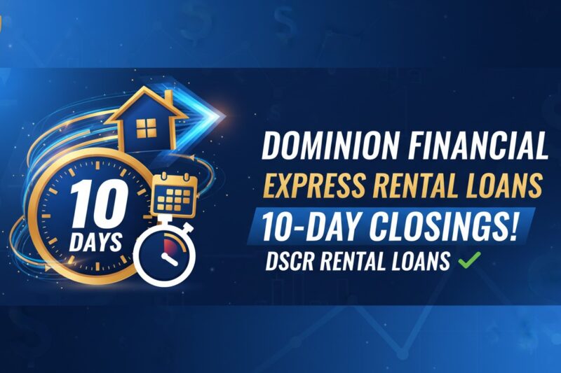 Modern office building with financial charts overlay representing fast rental loan closings