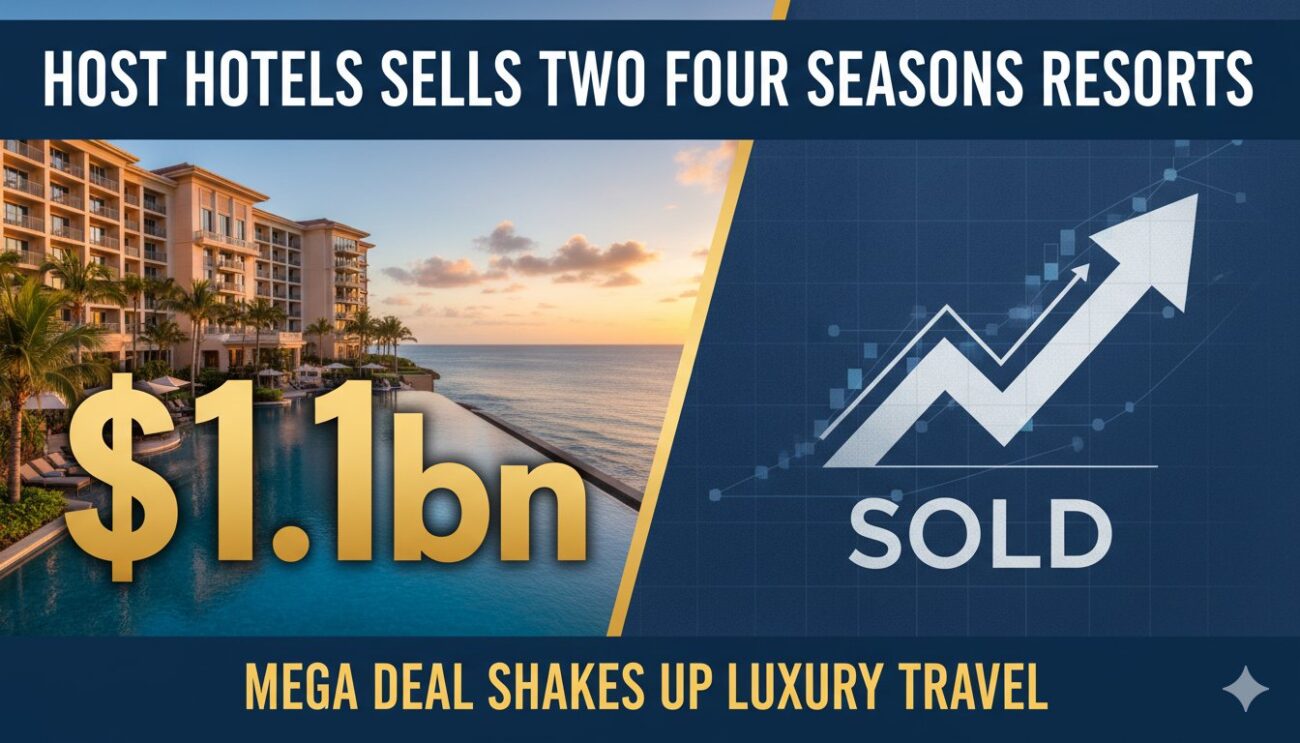 Aerial view of the luxurious Four Seasons Resort Orlando at Walt Disney World Resort with pools and Disney fireworks in the background