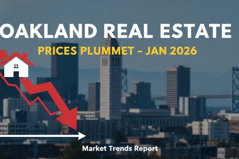 Line chart showing declining median home prices in Oakland, CA, from late 2025 into January 2026, highlighting a 4.5% year-over-year drop.