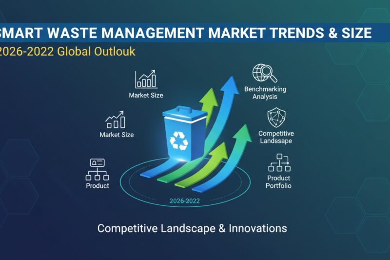 Global smart waste management market growth chart showing projected size from 2026 to 2032 with IoT sensors and smart bins