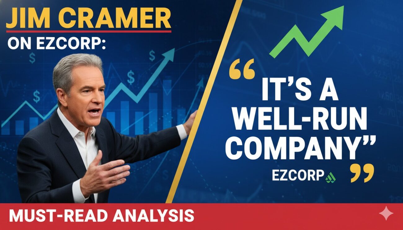 Alt Text for featured image : Jim Cramer discussing EZCORP stock as a well-run company on financial news segment