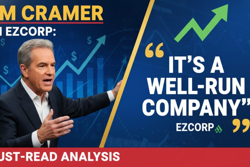 Alt Text for featured image : Jim Cramer discussing EZCORP stock as a well-run company on financial news segment