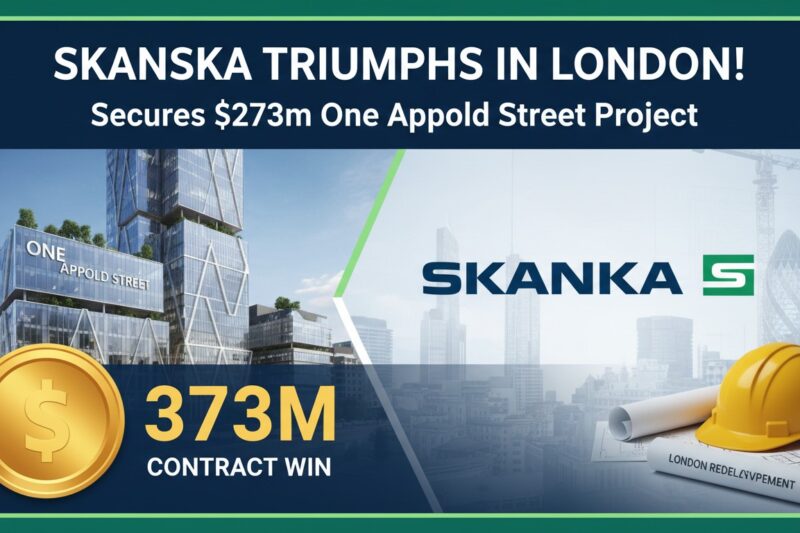 Alt Text for featured image : Modern architectural rendering of the redeveloped 14-storey One Appold Street office building in London's Broadgate, showing the expanded structure with new facade and roof terrace.