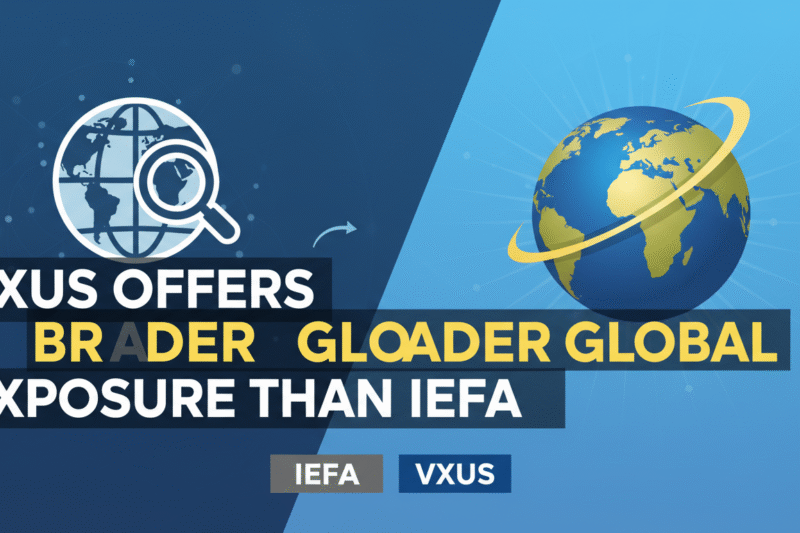 Comparison chart of VXUS and IEFA ETFs showing broader global exposure with holdings and market coverage differences