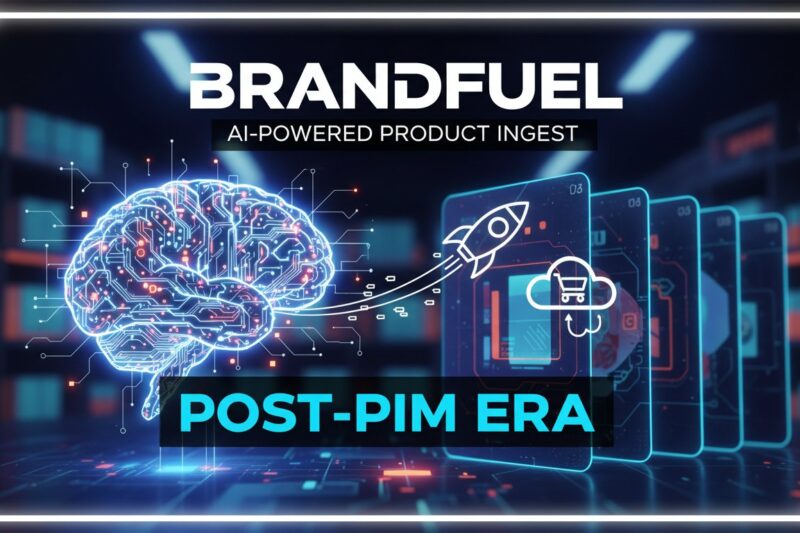 AI-powered product data ingestion interface showing automated enrichment from various sources in Brandfuel platform
