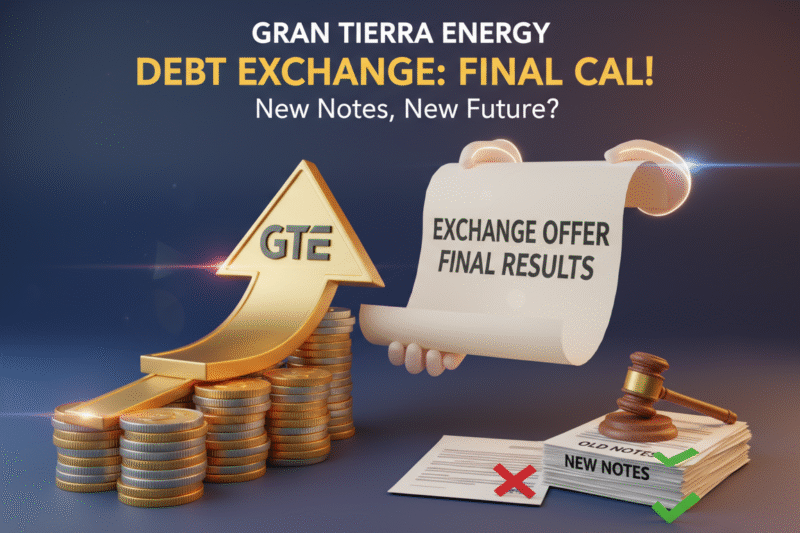 Gran Tierra Energy corporate headquarters building with oil rig silhouette in background representing energy debt restructuring