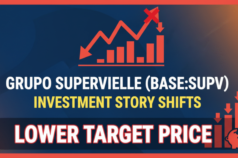 Chart showing Grupo Supervielle SUPV stock price trend with analyst target price adjustments and recent financial metrics overlay.