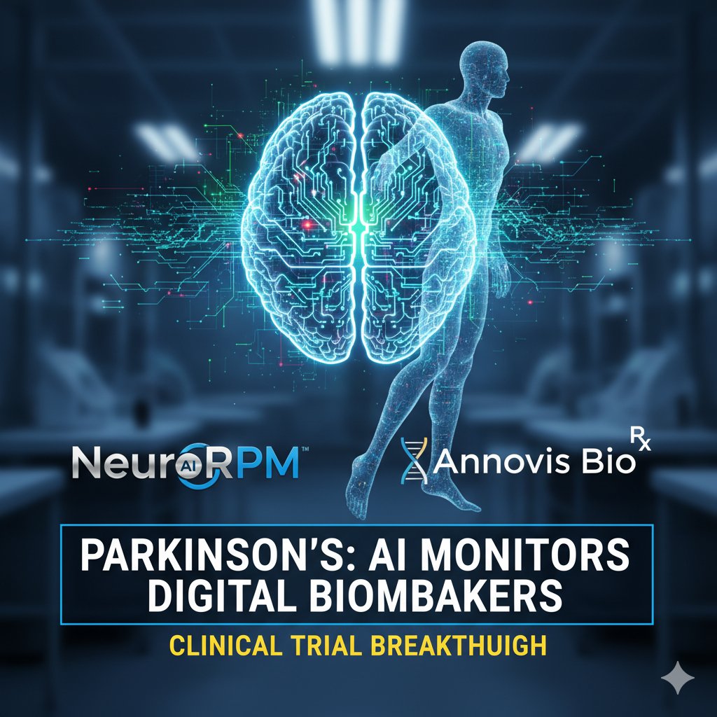 AI-powered Apple Watch monitoring Parkinson's symptoms like tremor and bradykinesia in clinical trial setting