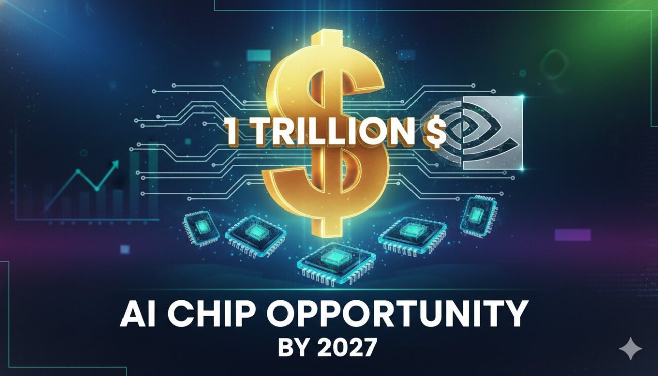 Nvidia CEO Jensen Huang speaking at GTC conference about AI chip advancements and trillion-dollar revenue opportunity