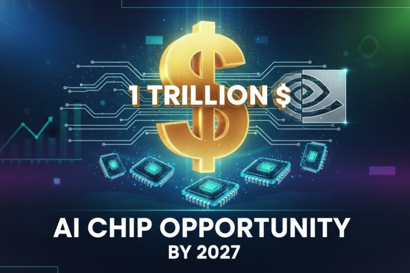 Nvidia CEO Jensen Huang speaking at GTC conference about AI chip advancements and trillion-dollar revenue opportunity