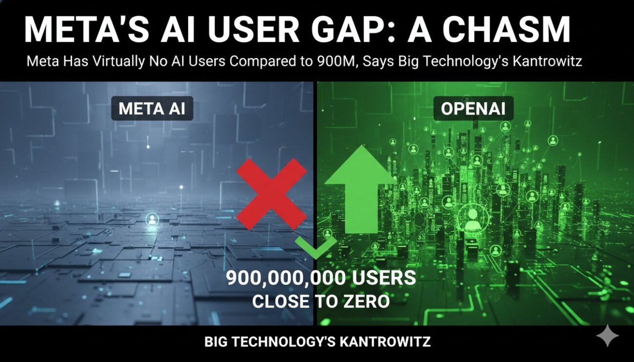Graph comparing OpenAI's 900 million weekly active ChatGPT users to Meta's integrated AI engagement metrics in the competitive AI landscape.