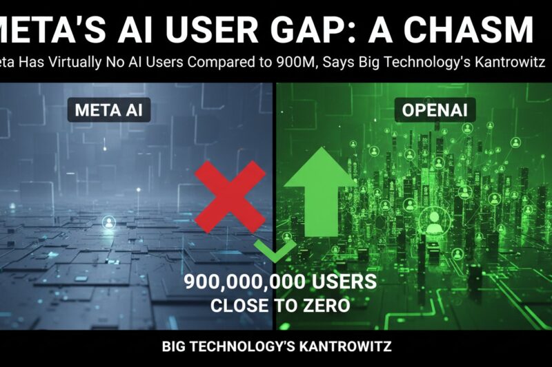 Graph comparing OpenAI's 900 million weekly active ChatGPT users to Meta's integrated AI engagement metrics in the competitive AI landscape.